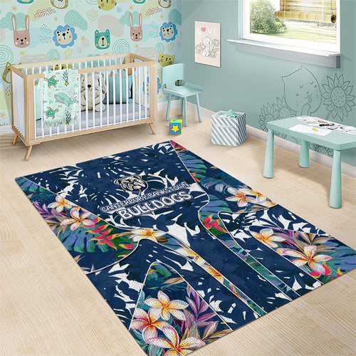 Canterbury-Bankstown Bulldogs Area Rug Tropical Hibiscus Floral Pattern With Blue And White Accents