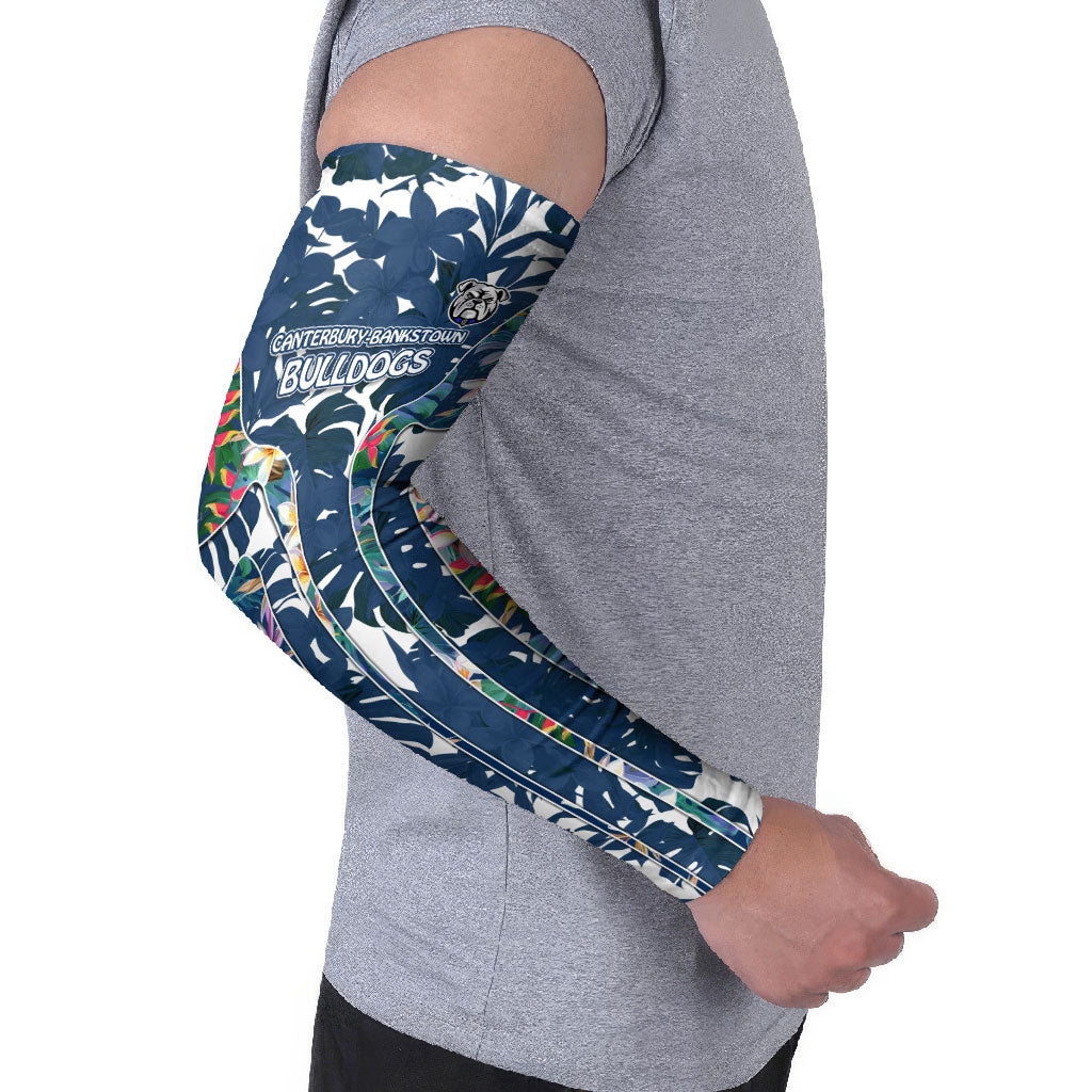 Canterbury-Bankstown Bulldogs Arm Sleeves Tropical Hibiscus Floral Pattern With Blue And White Accents