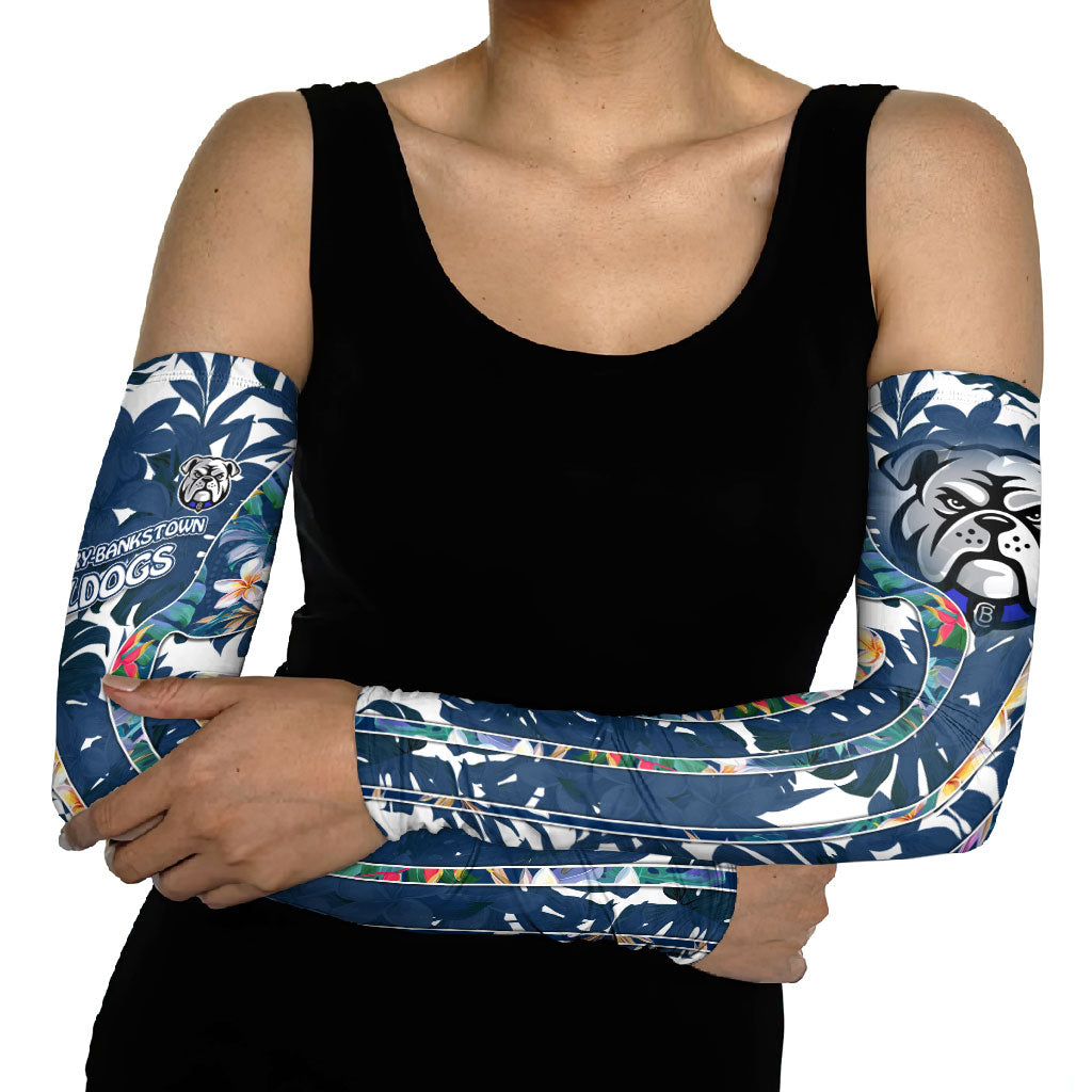 Canterbury-Bankstown Bulldogs Arm Sleeves Tropical Hibiscus Floral Pattern With Blue And White Accents