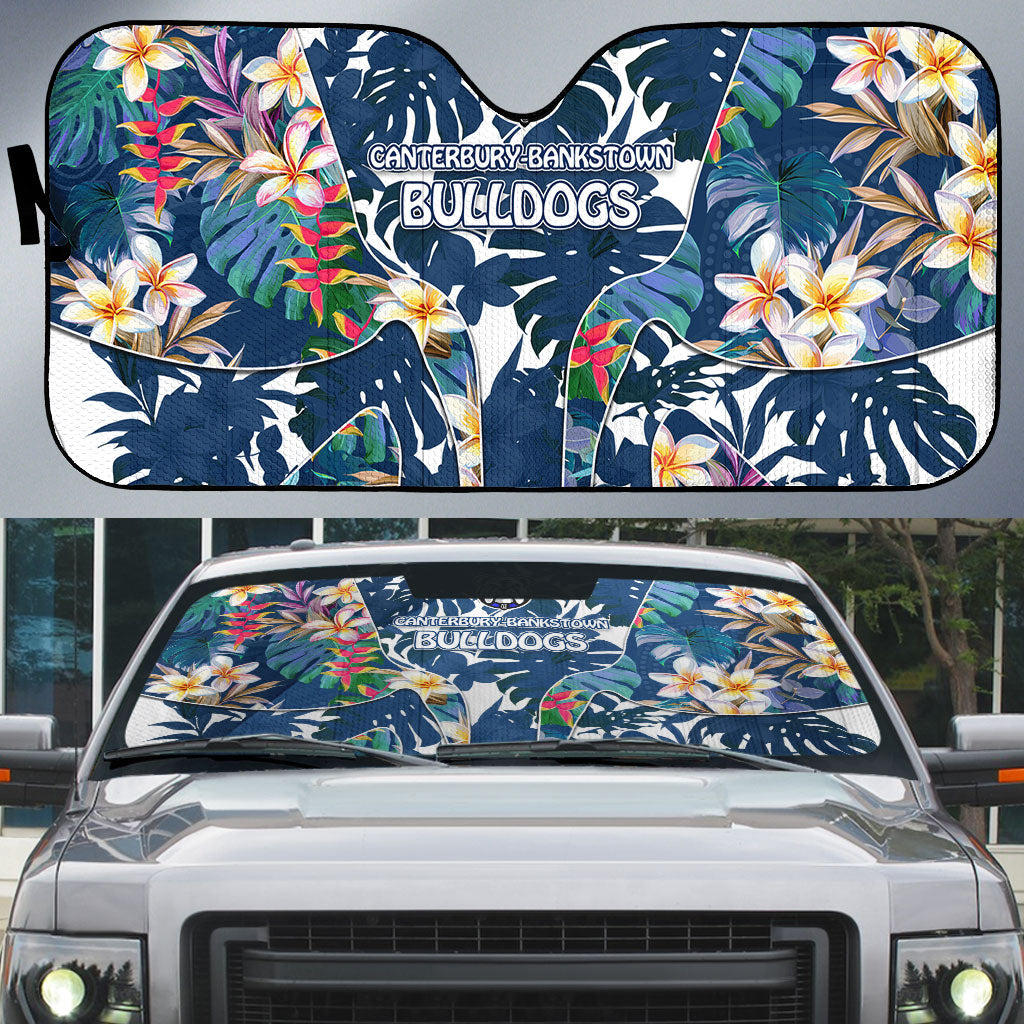 Canterbury-Bankstown Bulldogs Auto Sun Shade Tropical Hibiscus Floral Pattern With Blue And White Accents