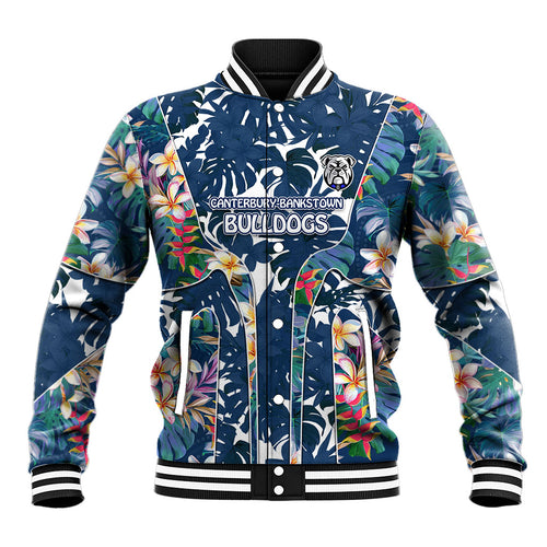 Canterbury-Bankstown Bulldogs Baseball Jacket Tropical Hibiscus Floral Pattern With Blue And White Accents