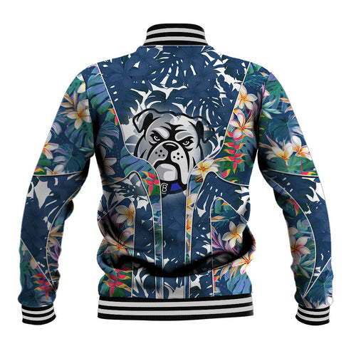 Canterbury-Bankstown Bulldogs Baseball Jacket Tropical Hibiscus Floral Pattern With Blue And White Accents