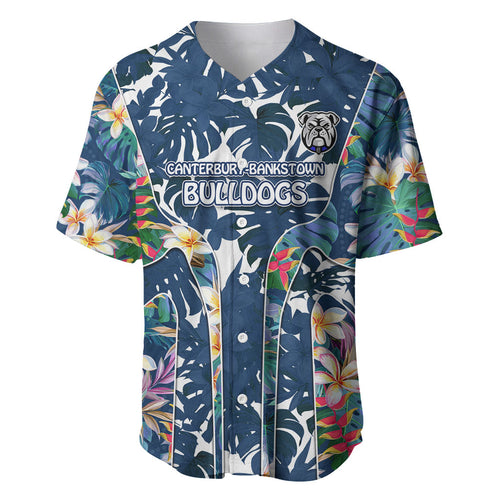 Canterbury-Bankstown Bulldogs Baseball Jersey Tropical Hibiscus Floral Pattern With Blue And White Accents