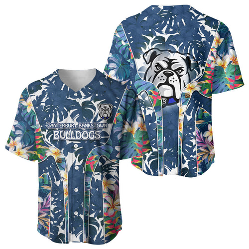 Canterbury-Bankstown Bulldogs Baseball Jersey Tropical Hibiscus Floral Pattern With Blue And White Accents