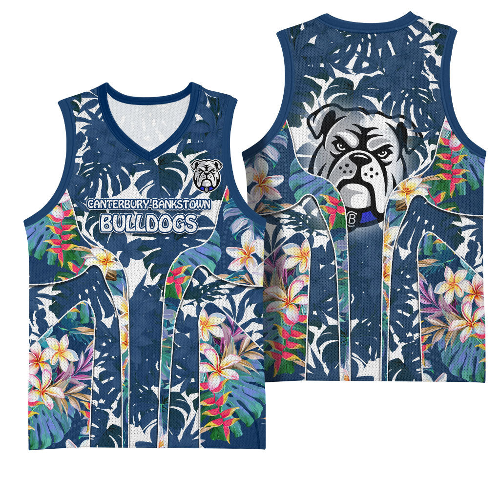 Canterbury-Bankstown Bulldogs Basketball Jersey Tropical Hibiscus Floral Pattern With Blue And White Accents
