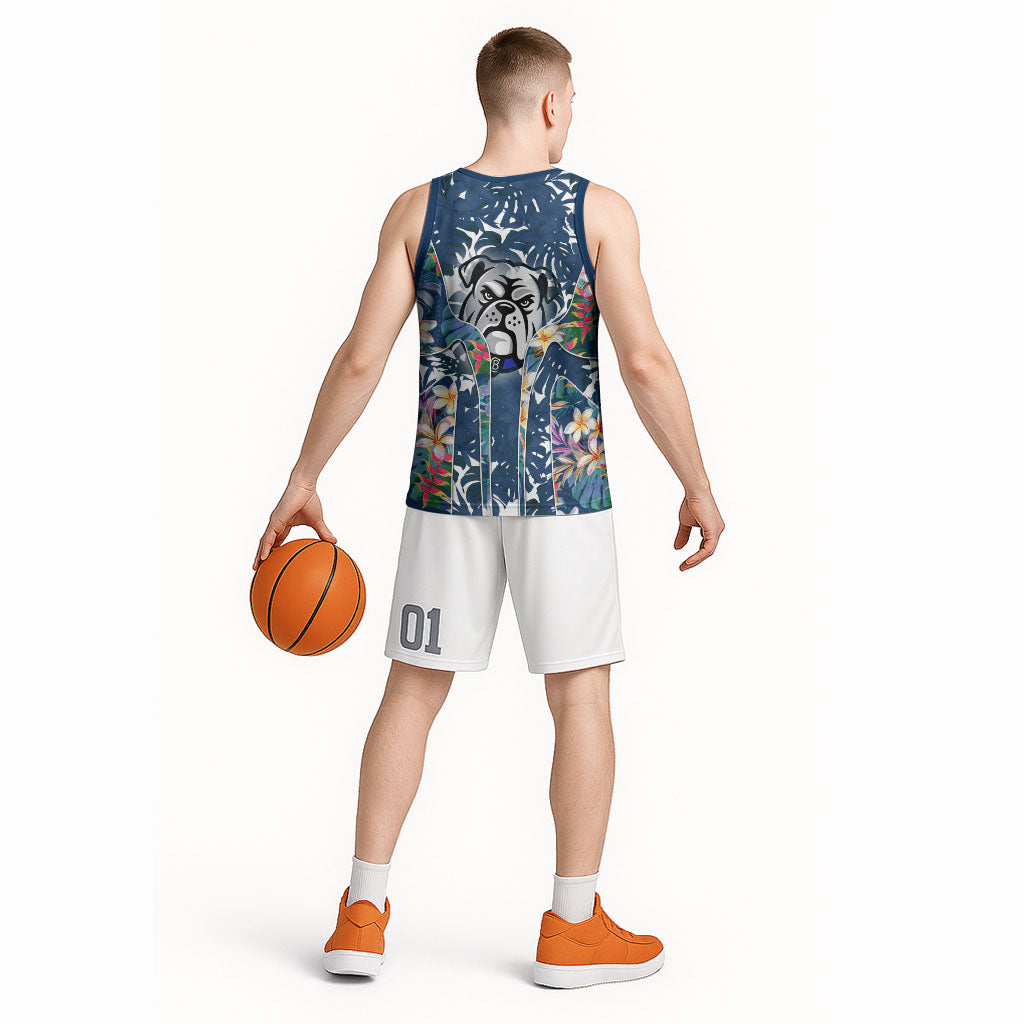 Canterbury-Bankstown Bulldogs Basketball Jersey Tropical Hibiscus Floral Pattern With Blue And White Accents
