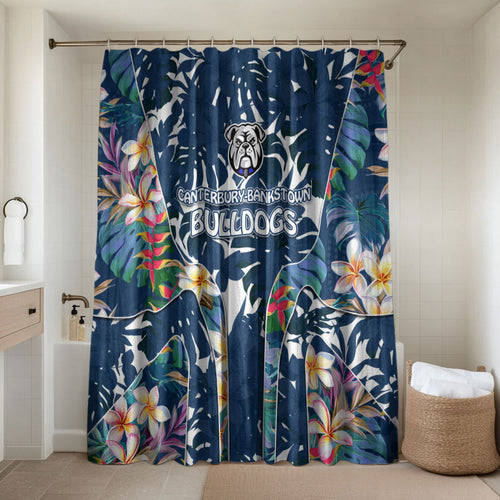 Canterbury-Bankstown Bulldogs Bathroom Set Tropical Hibiscus Floral Pattern With Blue And White Accents