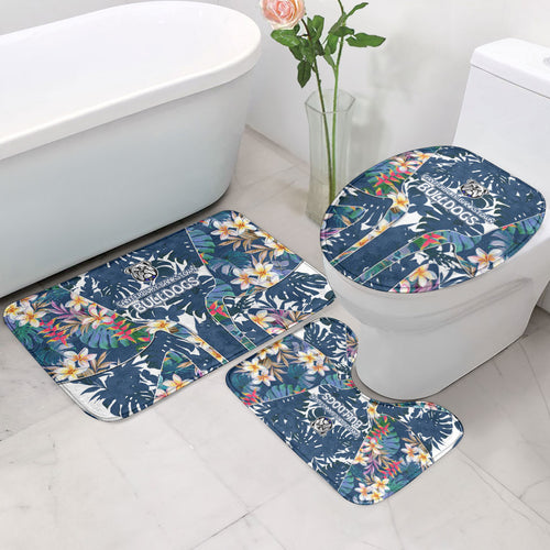 Canterbury-Bankstown Bulldogs Bathroom Set Tropical Hibiscus Floral Pattern With Blue And White Accents