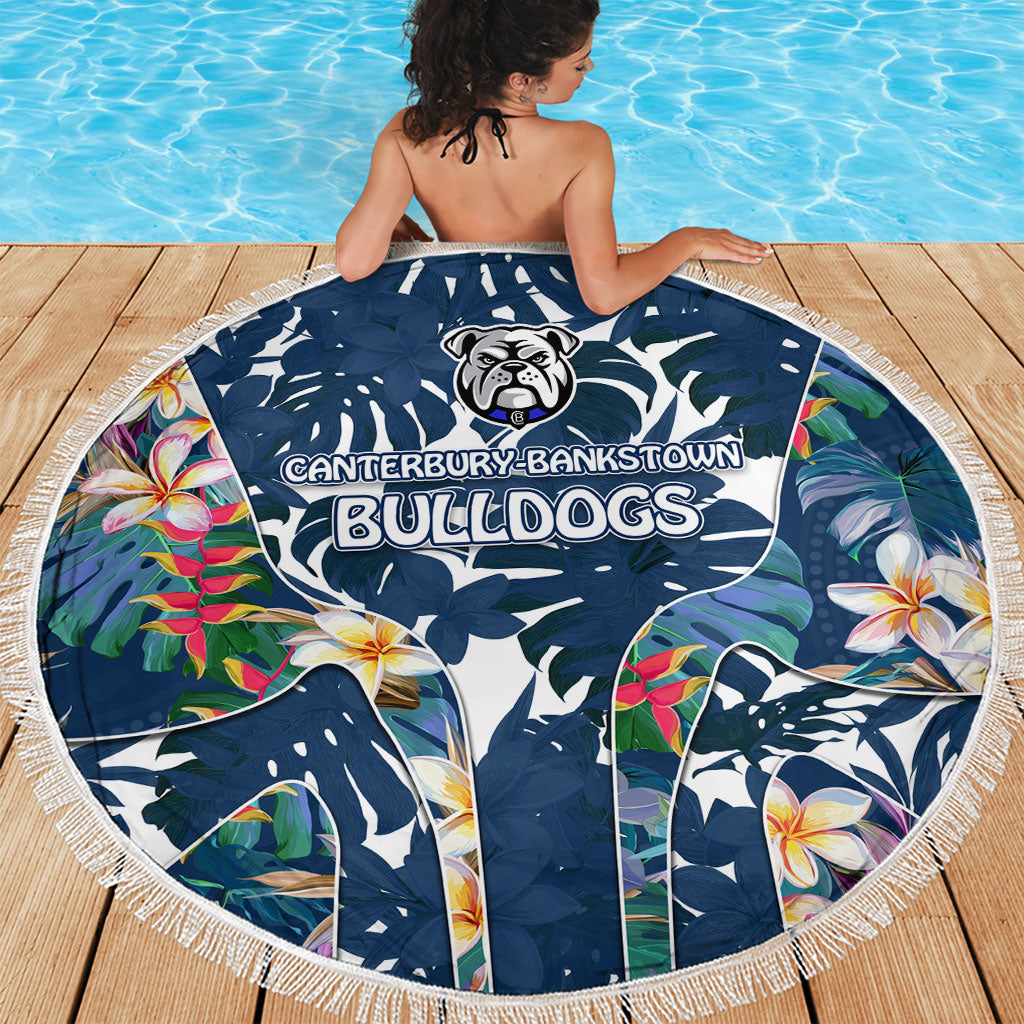 Canterbury-Bankstown Bulldogs Beach Blanket Tropical Hibiscus Floral Pattern With Blue And White Accents