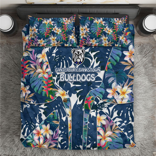 Canterbury-Bankstown Bulldogs Bedding Set Tropical Hibiscus Floral Pattern With Blue And White Accents
