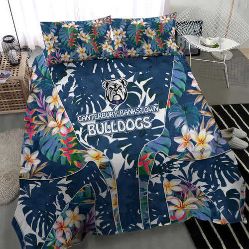 Canterbury-Bankstown Bulldogs Bedding Set Tropical Hibiscus Floral Pattern With Blue And White Accents