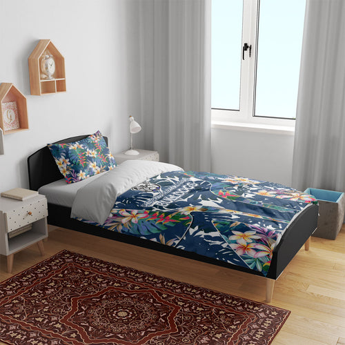 Canterbury-Bankstown Bulldogs Bedding Set Tropical Hibiscus Floral Pattern With Blue And White Accents