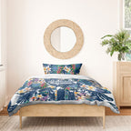 Canterbury-Bankstown Bulldogs Bedding Set Tropical Hibiscus Floral Pattern With Blue And White Accents