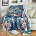 Canterbury-Bankstown Bulldogs Blanket Tropical Hibiscus Floral Pattern With Blue And White Accents