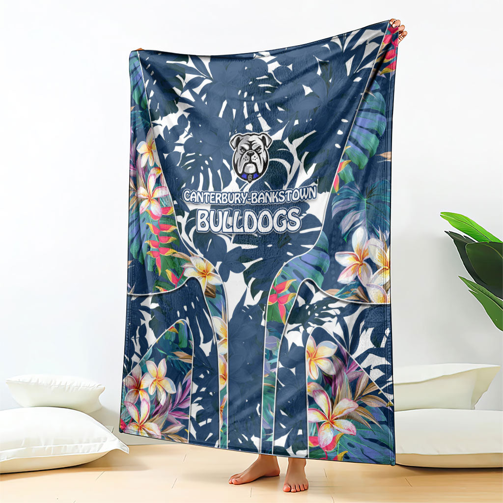 Canterbury-Bankstown Bulldogs Blanket Tropical Hibiscus Floral Pattern With Blue And White Accents