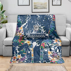 Canterbury-Bankstown Bulldogs Blanket Tropical Hibiscus Floral Pattern With Blue And White Accents