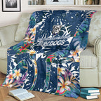 Canterbury-Bankstown Bulldogs Blanket Tropical Hibiscus Floral Pattern With Blue And White Accents