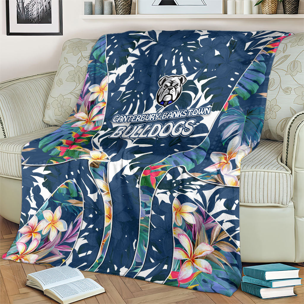 Canterbury-Bankstown Bulldogs Blanket Tropical Hibiscus Floral Pattern With Blue And White Accents