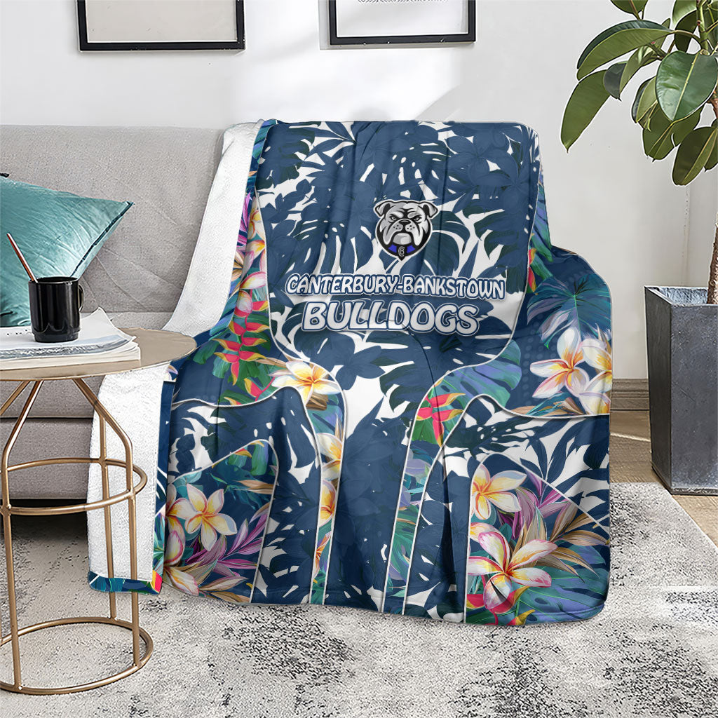 Canterbury-Bankstown Bulldogs Blanket Tropical Hibiscus Floral Pattern With Blue And White Accents