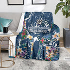 Canterbury-Bankstown Bulldogs Blanket Tropical Hibiscus Floral Pattern With Blue And White Accents