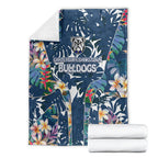 Canterbury-Bankstown Bulldogs Blanket Tropical Hibiscus Floral Pattern With Blue And White Accents
