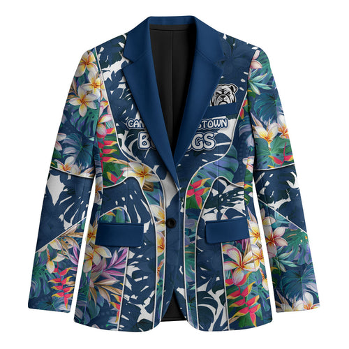 Canterbury-Bankstown Bulldogs Blazer Tropical Hibiscus Floral Pattern With Blue And White Accents