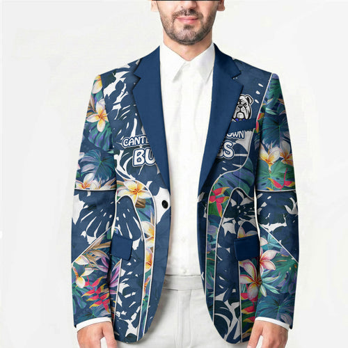 Canterbury-Bankstown Bulldogs Blazer Tropical Hibiscus Floral Pattern With Blue And White Accents