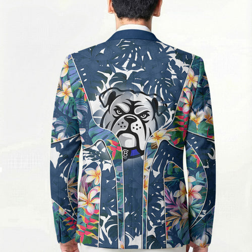 Canterbury-Bankstown Bulldogs Blazer Tropical Hibiscus Floral Pattern With Blue And White Accents