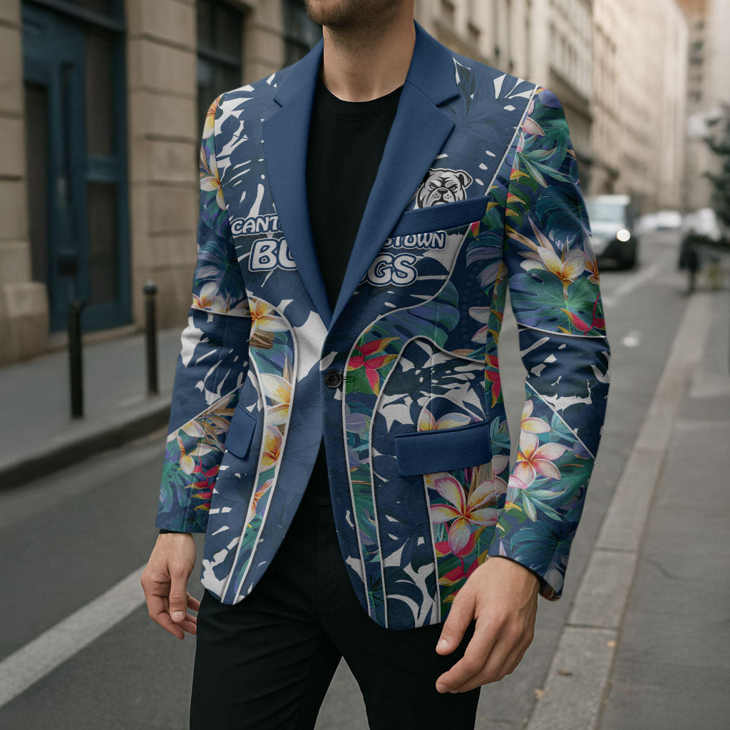 Canterbury-Bankstown Bulldogs Blazer Tropical Hibiscus Floral Pattern With Blue And White Accents