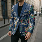 Canterbury-Bankstown Bulldogs Blazer Tropical Hibiscus Floral Pattern With Blue And White Accents