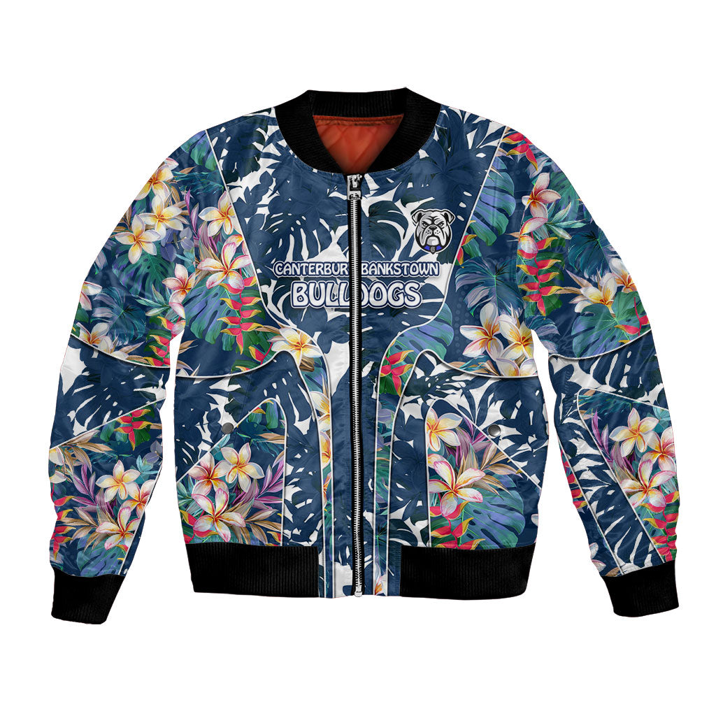 Canterbury-Bankstown Bulldogs Bomber Jacket Tropical Hibiscus Floral Pattern With Blue And White Accents