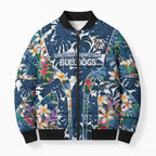 Canterbury-Bankstown Bulldogs Bomber Puffer Jacket Tropical Hibiscus Floral Pattern With Blue And White Accents