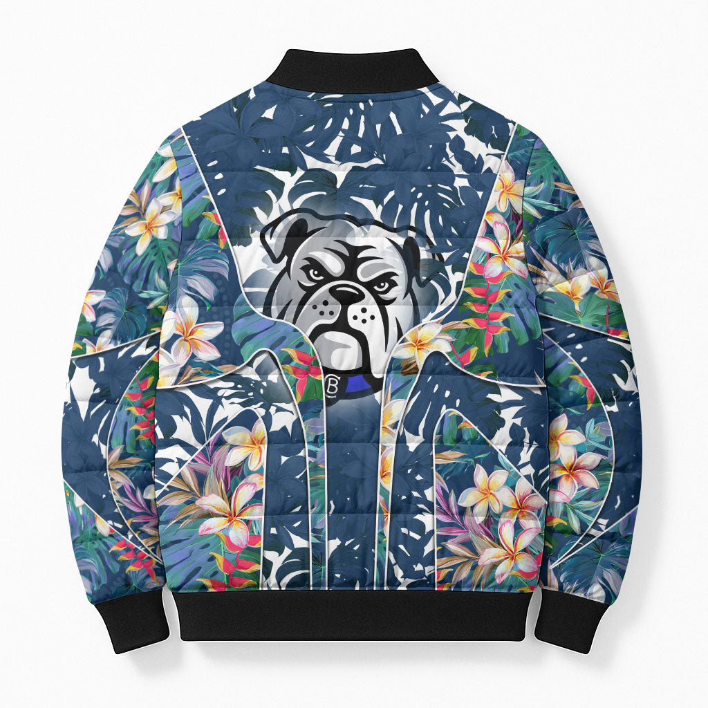 Canterbury-Bankstown Bulldogs Bomber Puffer Jacket Tropical Hibiscus Floral Pattern With Blue And White Accents
