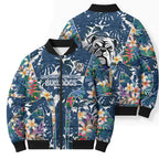 Canterbury-Bankstown Bulldogs Bomber Puffer Jacket Tropical Hibiscus Floral Pattern With Blue And White Accents