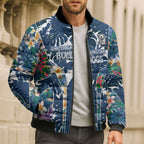 Canterbury-Bankstown Bulldogs Bomber Puffer Jacket Tropical Hibiscus Floral Pattern With Blue And White Accents