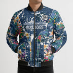 Canterbury-Bankstown Bulldogs Bomber Puffer Jacket Tropical Hibiscus Floral Pattern With Blue And White Accents