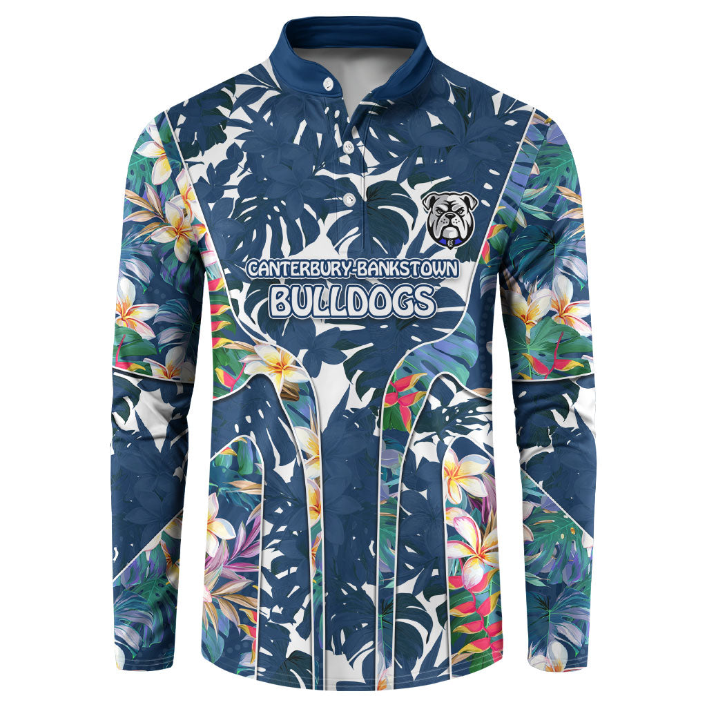 Canterbury-Bankstown Bulldogs Button Sweatshirt Tropical Hibiscus Floral Pattern With Blue And White Accents