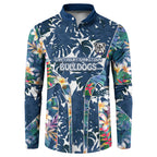 Canterbury-Bankstown Bulldogs Button Sweatshirt Tropical Hibiscus Floral Pattern With Blue And White Accents