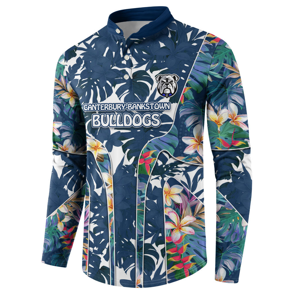 Canterbury-Bankstown Bulldogs Button Sweatshirt Tropical Hibiscus Floral Pattern With Blue And White Accents
