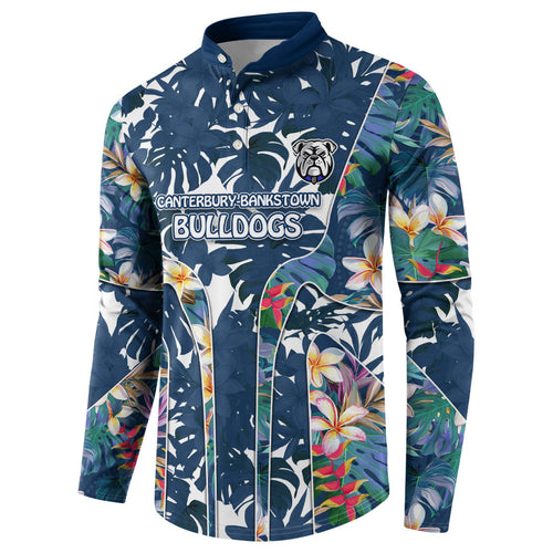 Canterbury-Bankstown Bulldogs Button Sweatshirt Tropical Hibiscus Floral Pattern With Blue And White Accents
