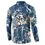 Canterbury-Bankstown Bulldogs Button Sweatshirt Tropical Hibiscus Floral Pattern With Blue And White Accents