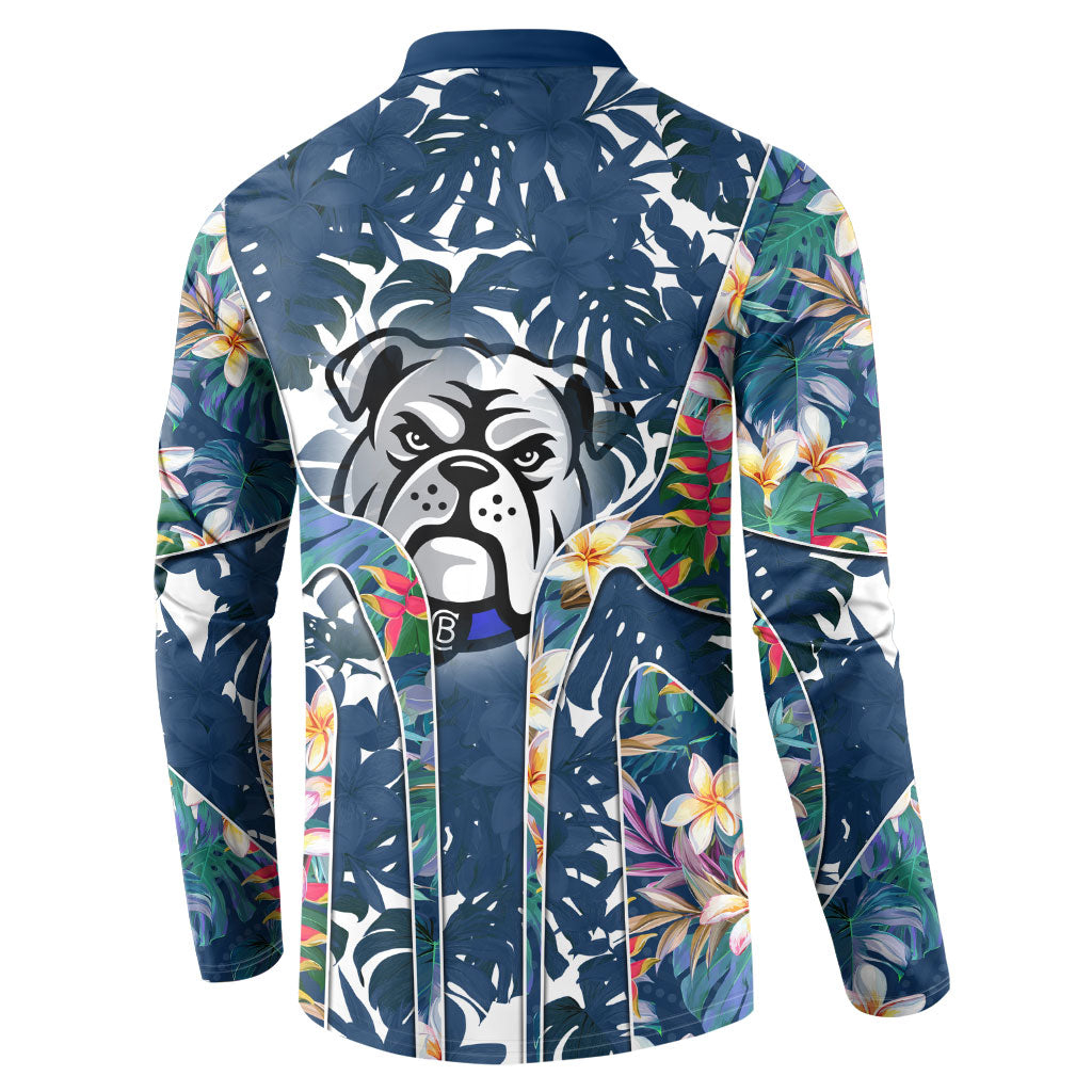 Canterbury-Bankstown Bulldogs Button Sweatshirt Tropical Hibiscus Floral Pattern With Blue And White Accents