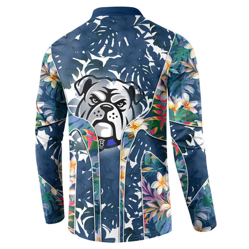 Canterbury-Bankstown Bulldogs Button Sweatshirt Tropical Hibiscus Floral Pattern With Blue And White Accents