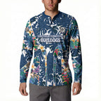 Canterbury-Bankstown Bulldogs Button Sweatshirt Tropical Hibiscus Floral Pattern With Blue And White Accents