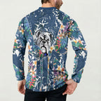 Canterbury-Bankstown Bulldogs Button Sweatshirt Tropical Hibiscus Floral Pattern With Blue And White Accents