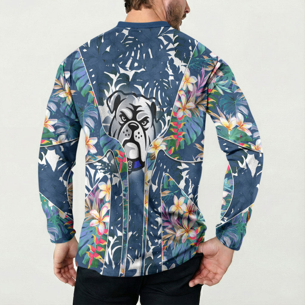 Canterbury-Bankstown Bulldogs Button Sweatshirt Tropical Hibiscus Floral Pattern With Blue And White Accents