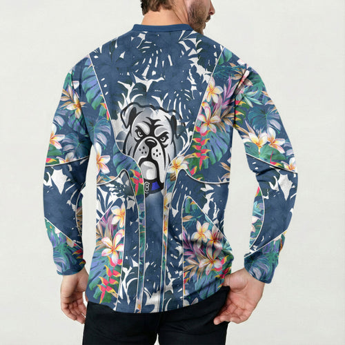 Canterbury-Bankstown Bulldogs Button Sweatshirt Tropical Hibiscus Floral Pattern With Blue And White Accents