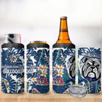 Canterbury-Bankstown Bulldogs 4 in 1 Can Cooler Tumbler Tropical Hibiscus Floral Pattern With Blue And White Accents
