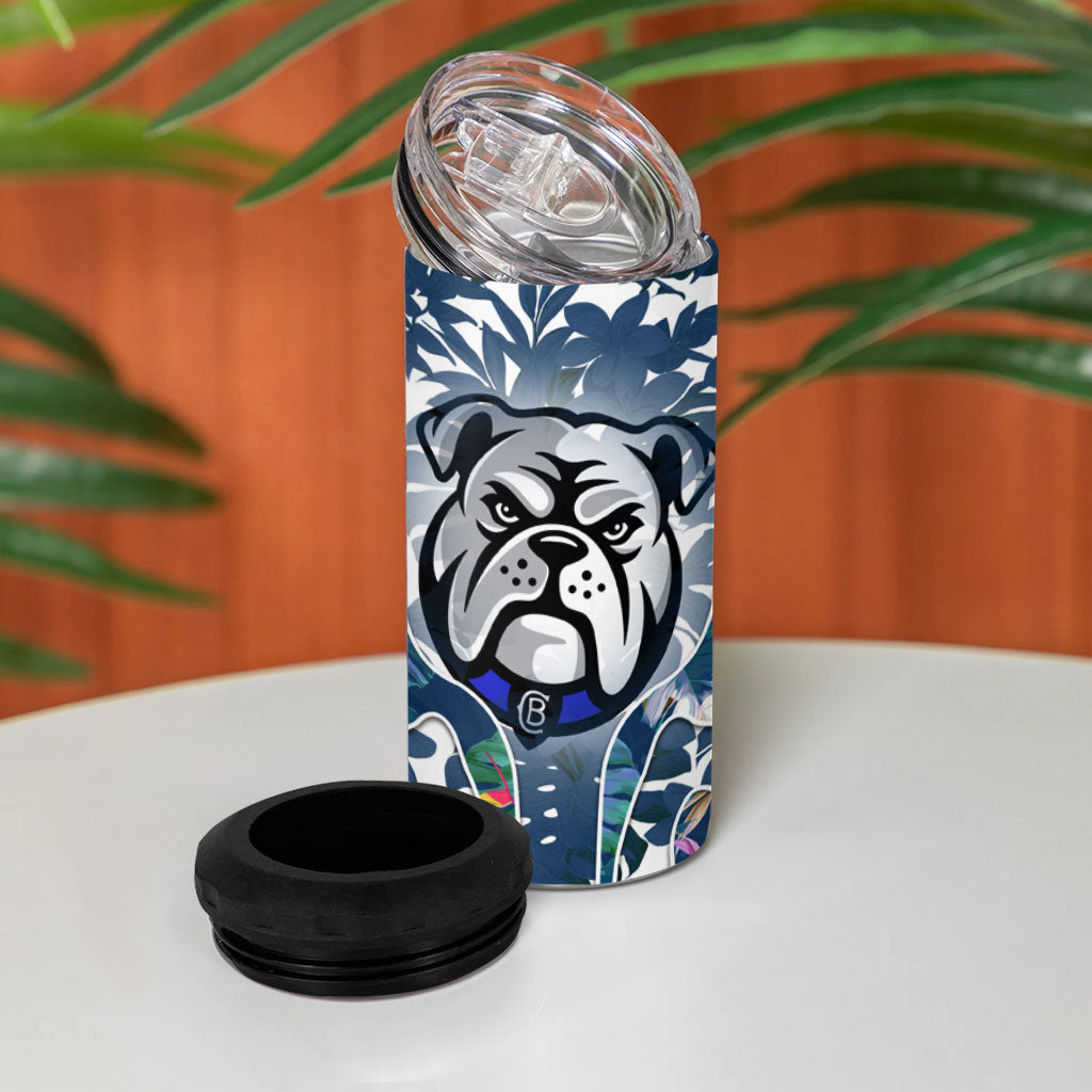 Canterbury-Bankstown Bulldogs 4 in 1 Can Cooler Tumbler Tropical Hibiscus Floral Pattern With Blue And White Accents