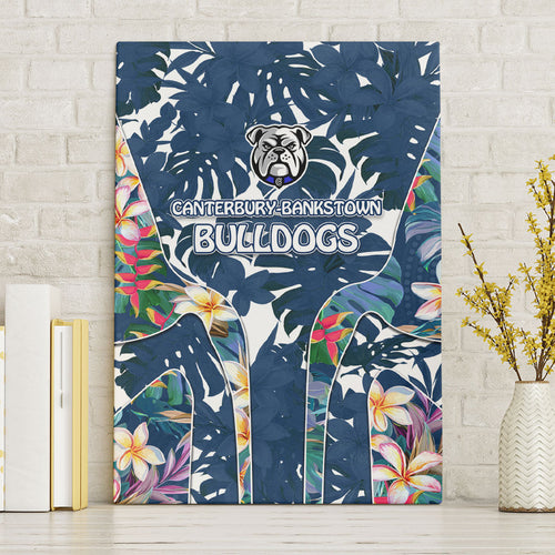 Canterbury-Bankstown Bulldogs Canvas Wall Art Tropical Hibiscus Floral Pattern With Blue And White Accents